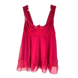 Coquette Diva Red Lace Babydoll Swing Chemise Top Sheer Underwire Vamp 1X/2X